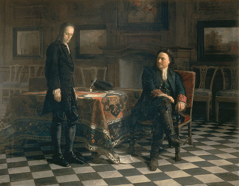 Peter the Great interrogating the Tsarevich Alexei Petrovich, February 18th, 1718, by Nikolai Ge (1831-1894) Russian Museum, St. Petersburg